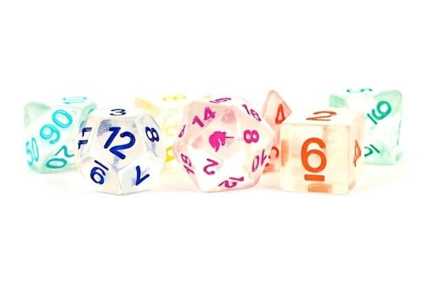 RPG Dice Set: 7 Set Unicorn Resin Poly: Rainbow Ice