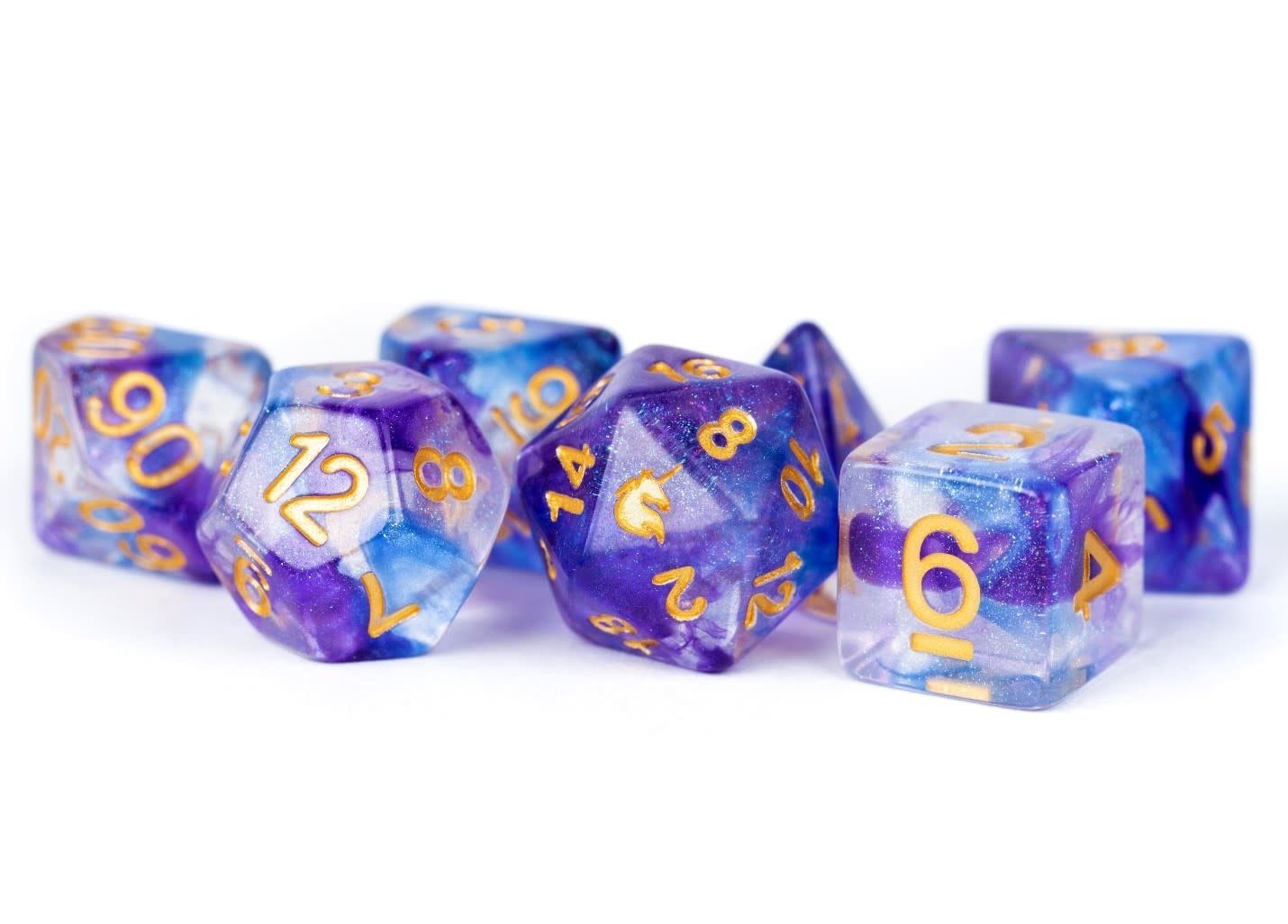 RPG Dice Set: 7 Set Unicorn Resin 16mm Polyhedral: Midnight Fantasy