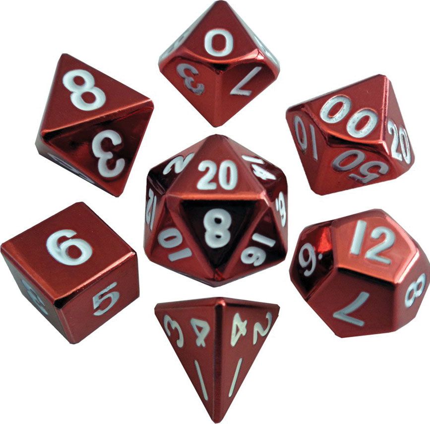 RPG Dice Set (7): Red Painted Metal Polyhedral
