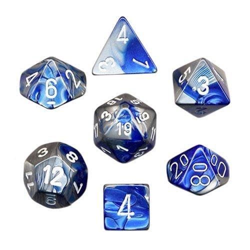 RPG Dice Set (7): Gemini Blue and Silver with White
