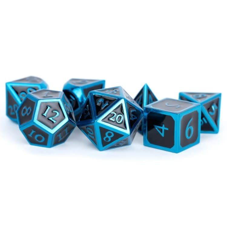 RPG Dice Set (7): Metal Blue with Black Enamel