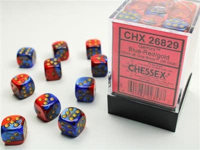D6 (36): 12mm Gemini Blue-Red/gold
