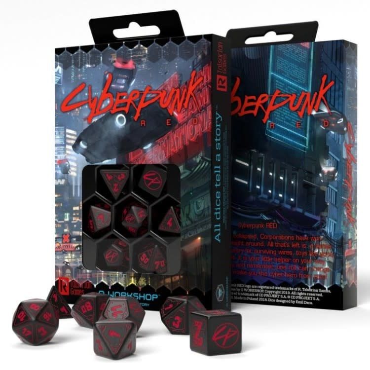 RPG Dice Set(7):Cyberpunk Red Essential Dice Set Black with Red