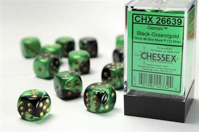 D6 (12): 16mm Black-Green/gold