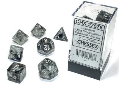 RPG Dice Set (7): Borealis Polyhedral Light Smoke/silver Luminary