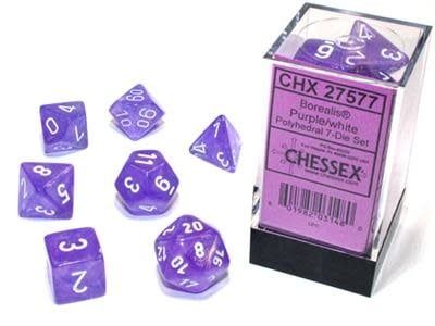 RPG Dice Set (7): Borealis Polyhedral Purple/white Luminary