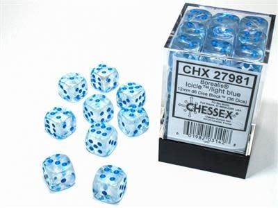 D6 (12): 16mm Borealis Icicle/light blue Luminary