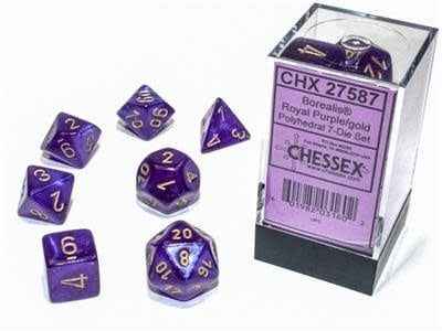 RPG Dice Set (7): Borealis Polyhedral Royal Purple/gold Luminary