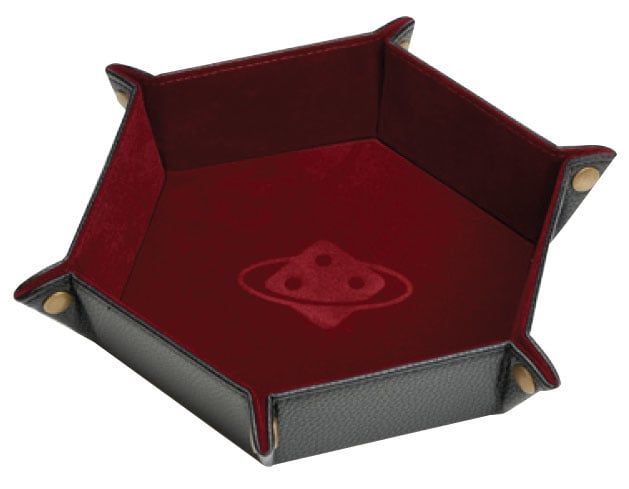 Dice Tray: Hexagon, Folding - Burgundy, Brass Buttons