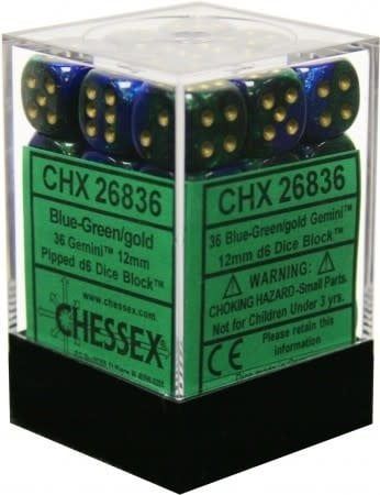 D6 (36): 12mm Gemini 3 Blue-Green Gold/Black