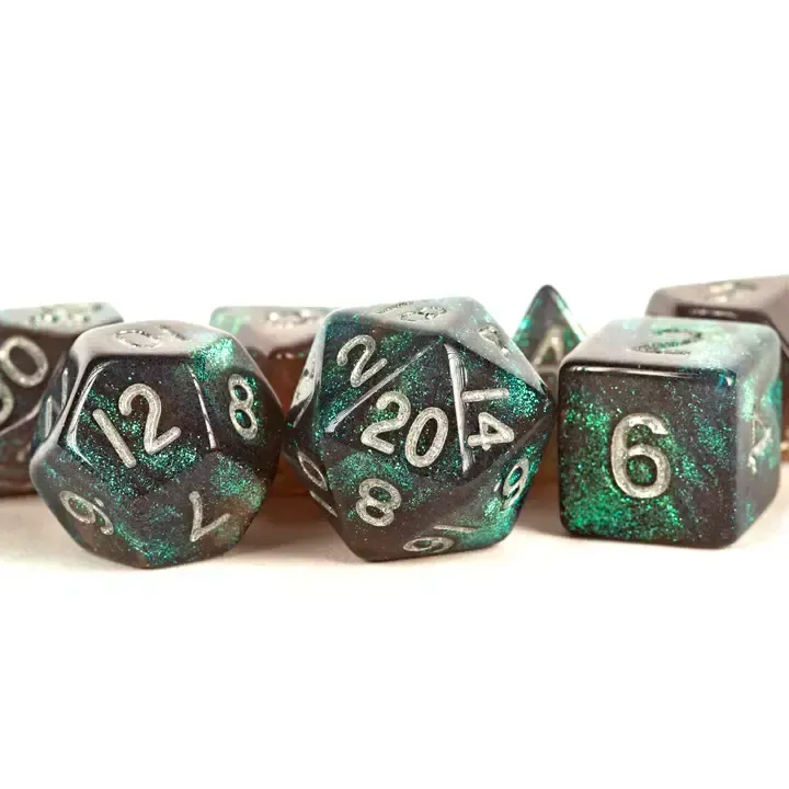 Stardust Acrylic Polyhedral Dice Set: Gray W/ Silver Numbers