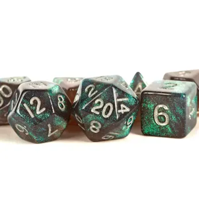 Stardust Acrylic Polyhedral Dice Set: Gray W/ Silver Numbers