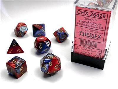 RPG Dice Set (7): Gemini: Blue-Red/Gold