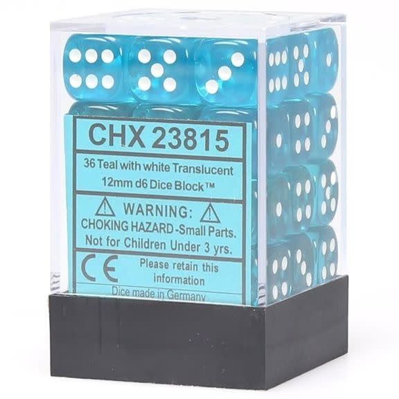 Dice Brick: Translucent: 12mm D6 Teal/White (36)