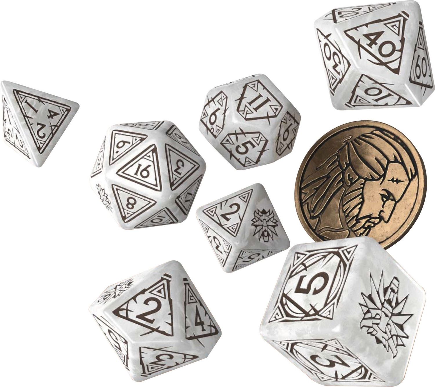 RPG Dice Set (7): The Witcher Dice Set: Geralt - The White Wolf (7 + coin)