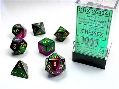 RPG Dice Set (7): Gemini® Polyhedral Green-Purple/gold