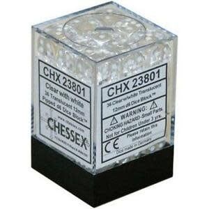 Dice Brick: Translucent: 12mm D6 Clear/White (36)