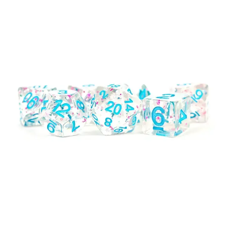 16mm Resin Polyhedral Dice Set - Clear Confetti