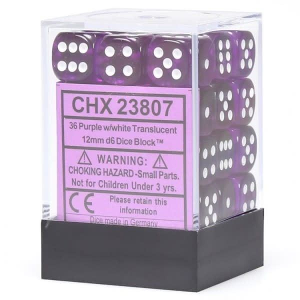Dice Brick: Translucent: 12mm D6 Purple/White (36)