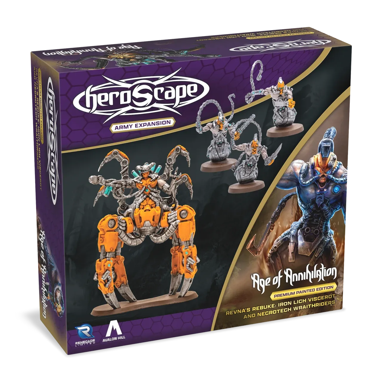 Heroscape: Revna&#39;s Rebuke: Iron Lich Viscerot and Necrotech Wraithriders Army Expansion Premium Painted Edition