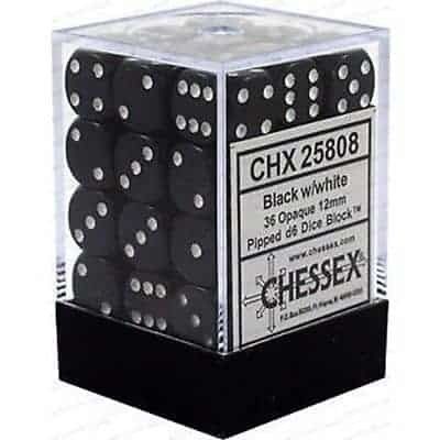 D6 (36): 12mm Opaque Black/White