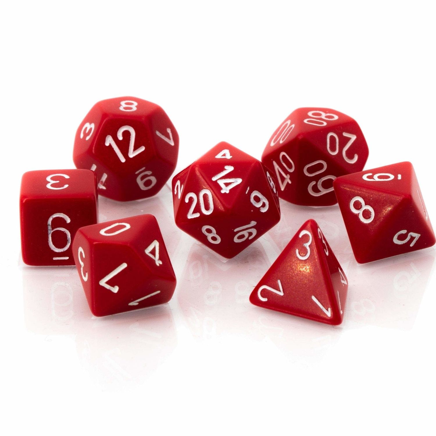 Opaque Red/White polyhedral 7-dice set