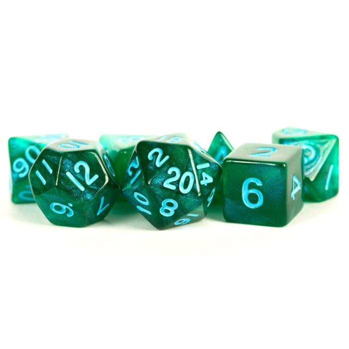 RPG Dice Set (7):  Stardust Green with Blue