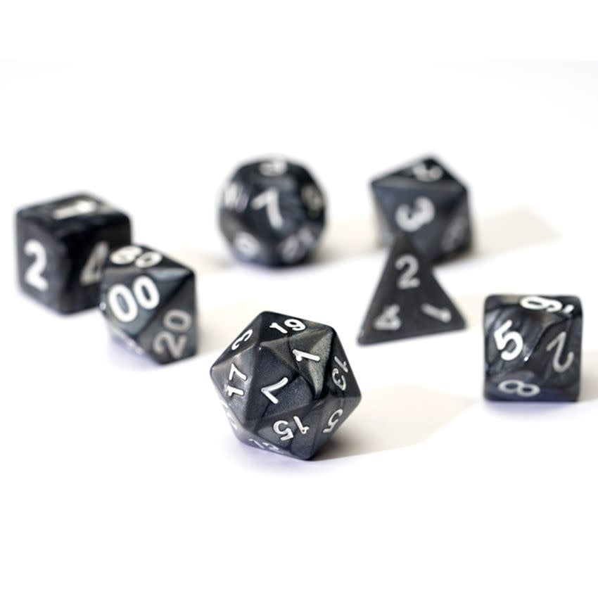 RPG Dice Set (7): Pearl Acrylic Charcoal Grey with White