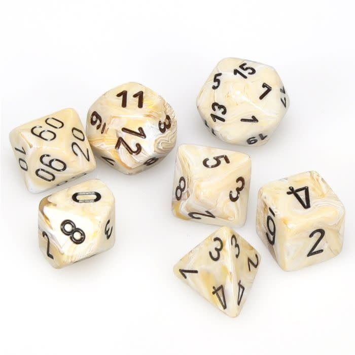 RPG Dice Set (7): Marble Ivory with Black