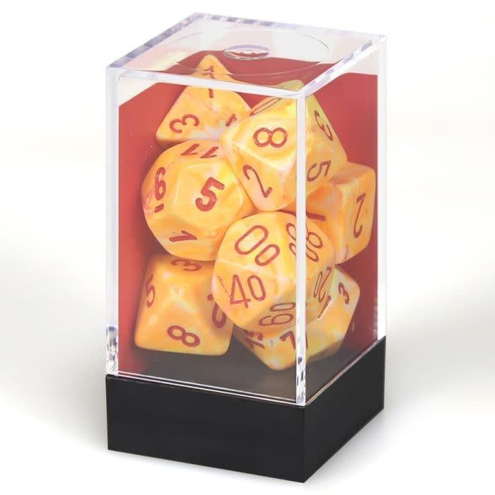 RPG Dice Set (7): Festive Sunburst with Red