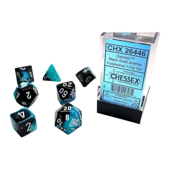 RPG Dice Set (7): Gemini Black and Shell with White