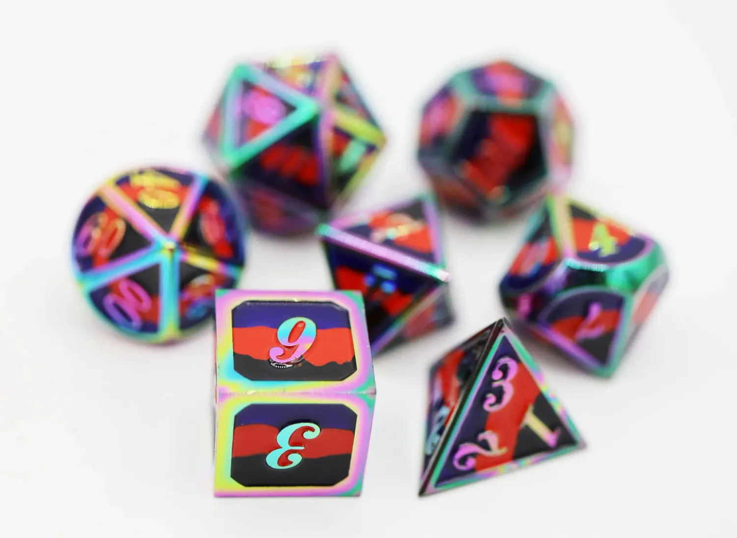 Polyamorous Pride Flag - Metal RPG Dice Set