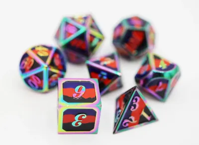 Polyamorous Pride Flag - Metal RPG Dice Set
