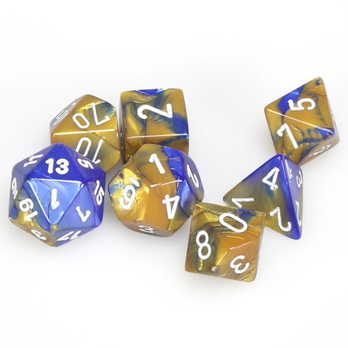 RPG Dice Set (7): Gemini Blue and Gold with White