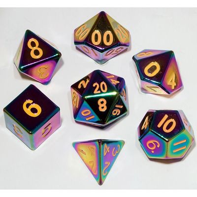 RPG Dice Set (7): Metal: Flame Torched Rainbow