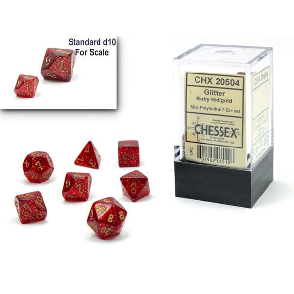 RPG Dice Set (7): Mini Glitter: Ruby/Gold