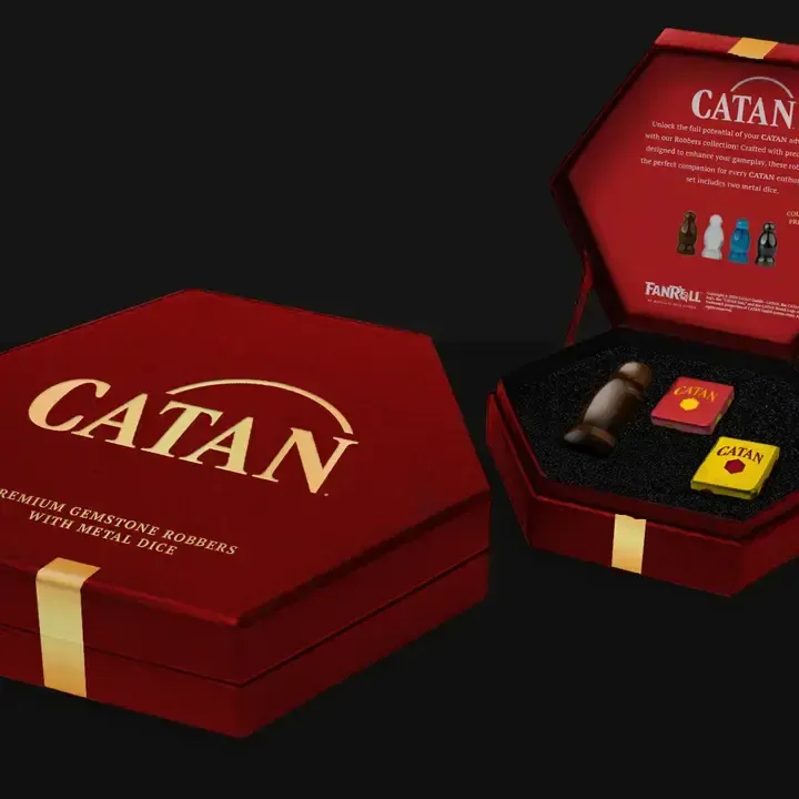 Catan Official Premium Robber &amp; Metal Dice Set- Tiger&#39;s Eye