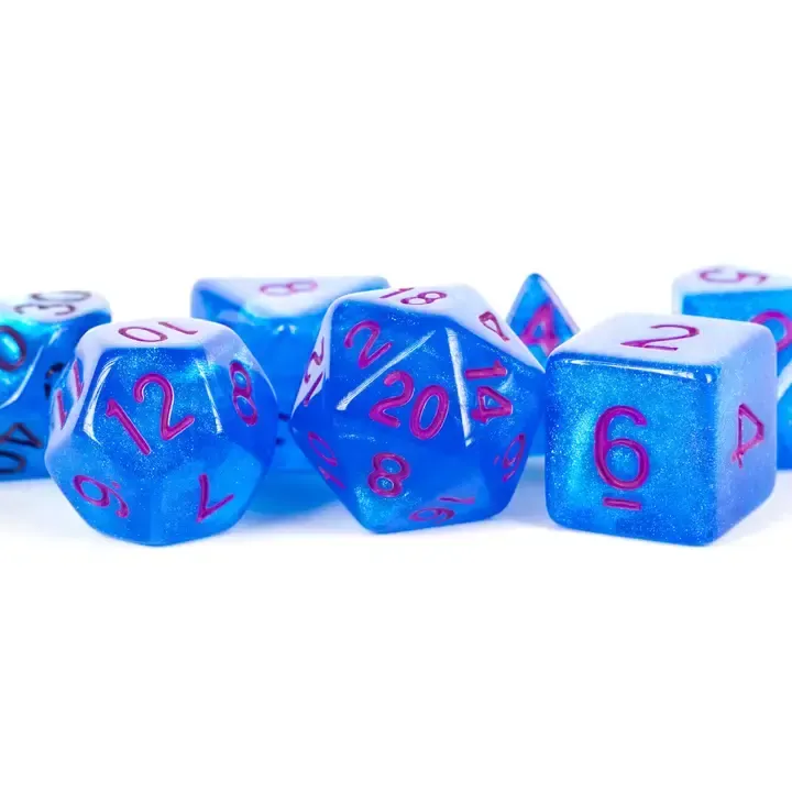 Stardust Acrylic Polyhedral Dice Set: Blue w/ Purple Numbers