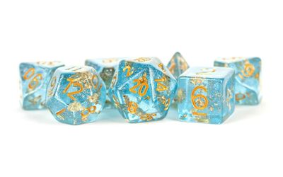 16mm Resin Polyhedral Dice Set - Blue with Gold Foil