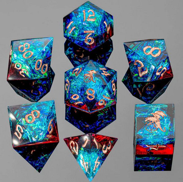 Captured Magic Handmade Sharp Edge Resin Dice-Blue Red Layered