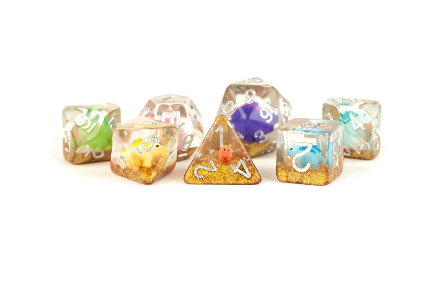 New 13 Inclusion Dice Resin: Rainbow Dinosaur