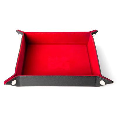 Velvet Folding Dice Tray with Leather Backing: Red