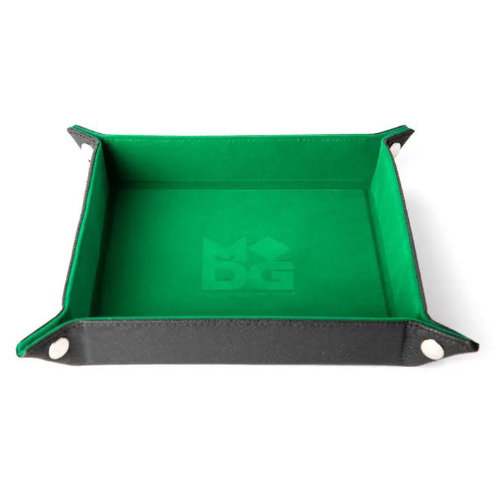 Velvet Folding Dice Tray with Leather Backing: Green