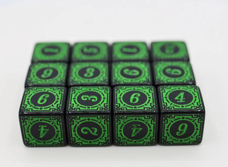 12 piece D6s - Magic Burst Green