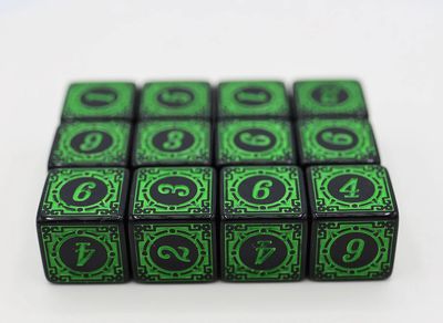 12 piece D6s - Magic Burst Green