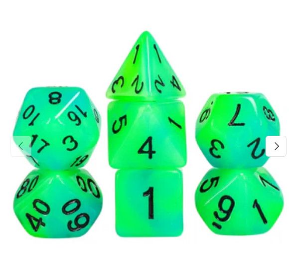 RPG Dice Set (7): Glow in the Dark - Blue and Green