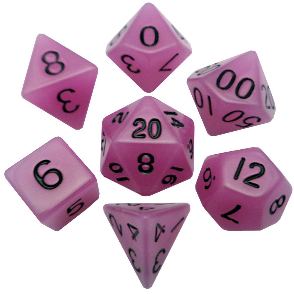 Glow in the Dark Purple 16mm Polyhedral Dice Set