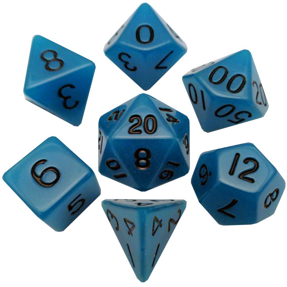 Glow in the Dark Blue 16mm Polyhedral Dice Set