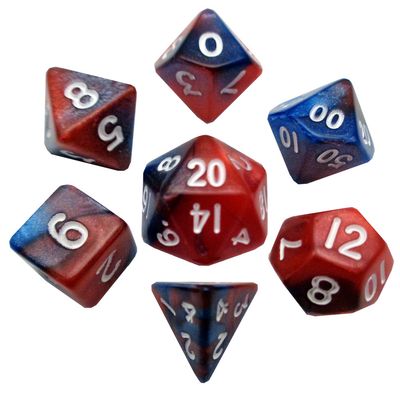 10mm Mini Dice Acrylic Polyhedral Set - Red and Blue w/ White Numbers