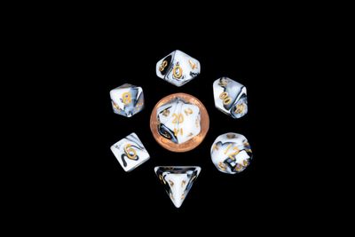10mm Mini Dice Acrylic Polyhedral Set - Marble w/ Gold Numbers